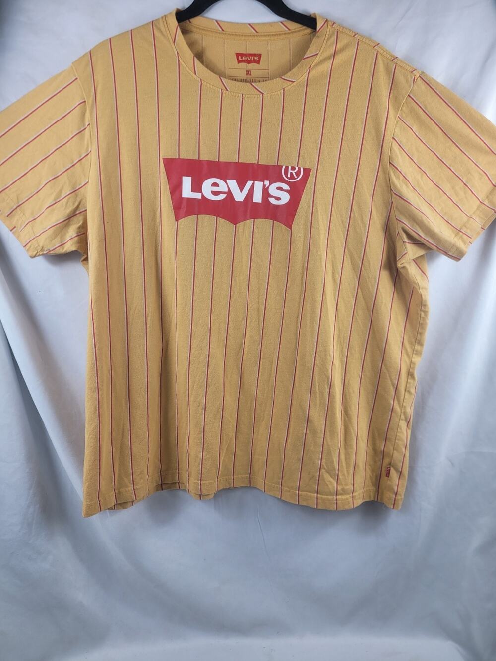 Levis Vertical Striped T-Shirt Red/Yellow Logo Size XXL